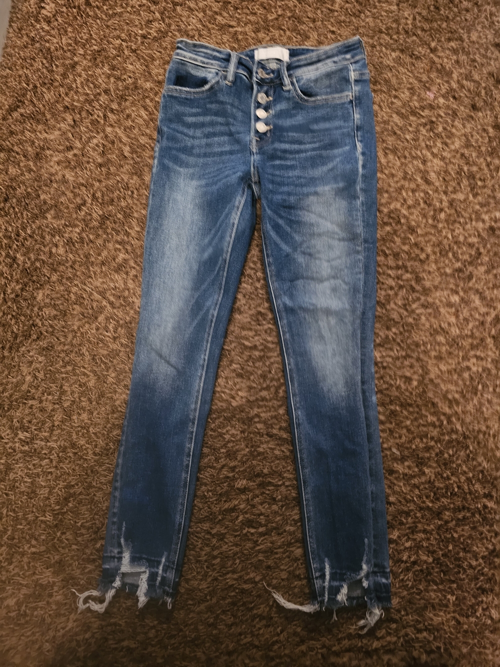High-Rise Distressed Skinny Jeans in Medium Blue